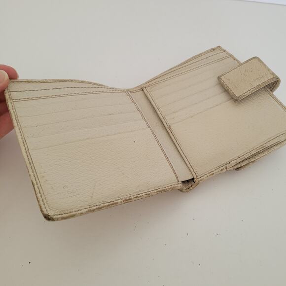 GUCCI Leather Card Bill Coin Wallet Medium Logo Bifold White Bone Compact Vintag - Picture 3 of 14